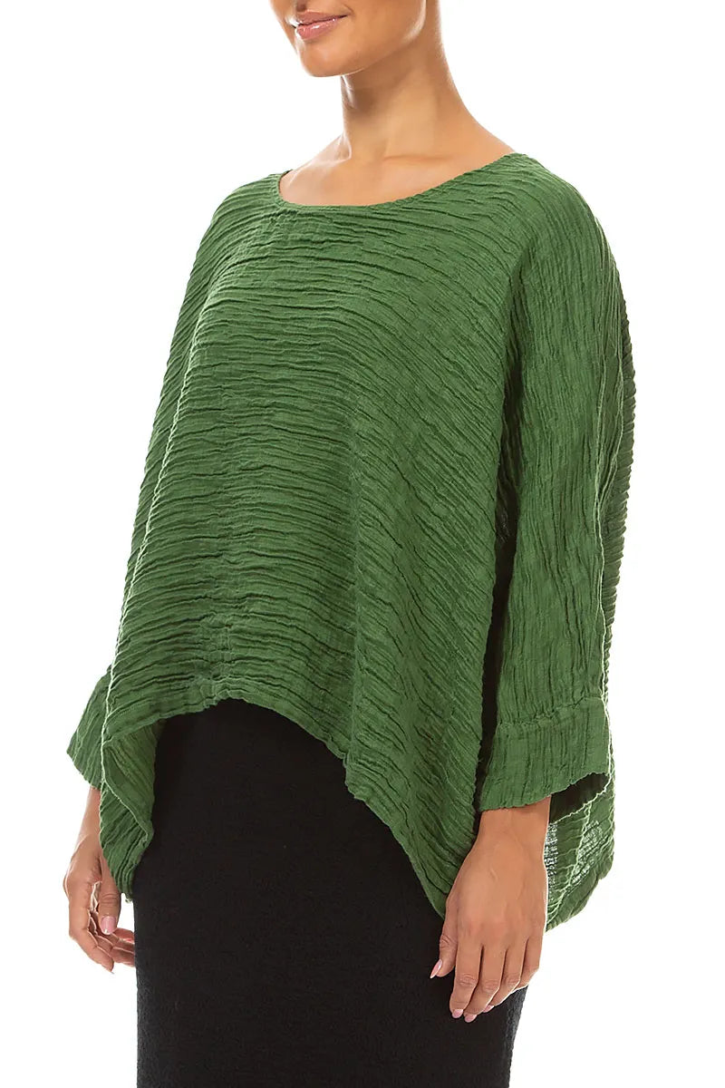 Boxy-Bluse aus Crinkle-Seide in Kleeblattgrün