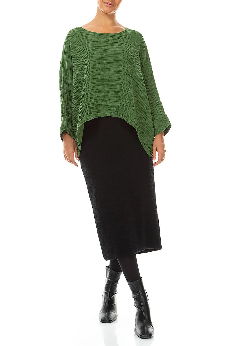 Boxy Shamrock Green Crinkled Silk Blouse 4