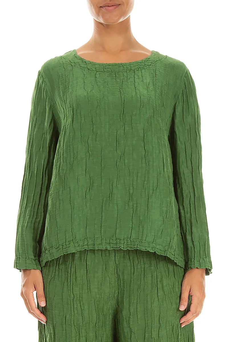 Blouses amples en soie et Lin Froissé vert trèfle