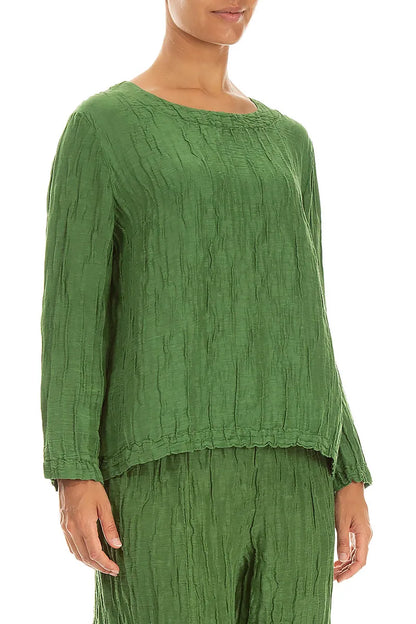 Blouses amples en soie et Lin Froissé vert trèfle