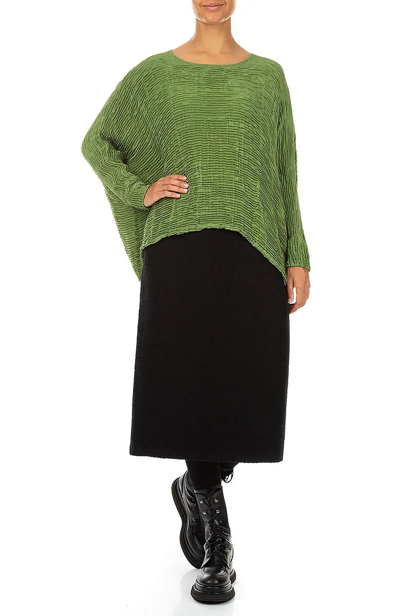 Boxy Shamrock Green Plissé Silk Blouse