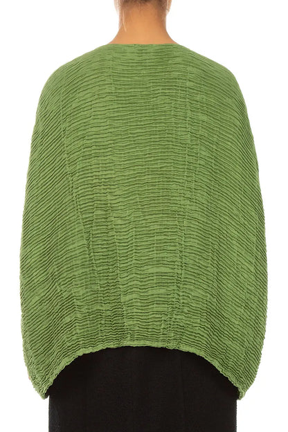 Boxy Shamrock Green Plissé Silk Blouse