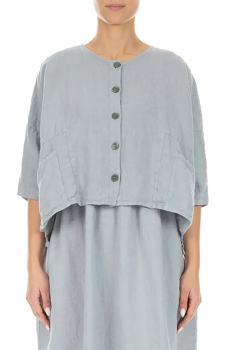 Kastenförmige silbergraue Leinenjacke