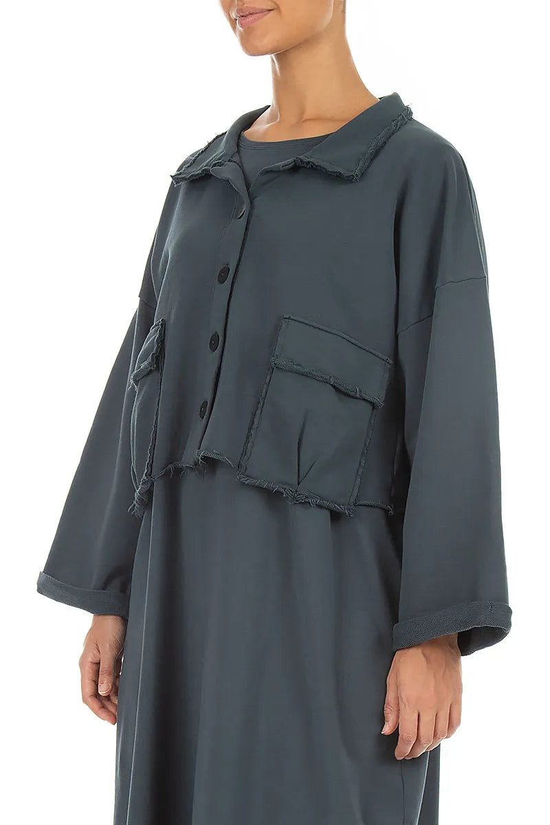 Boxy Slate French Terry Cotton Jacket 3