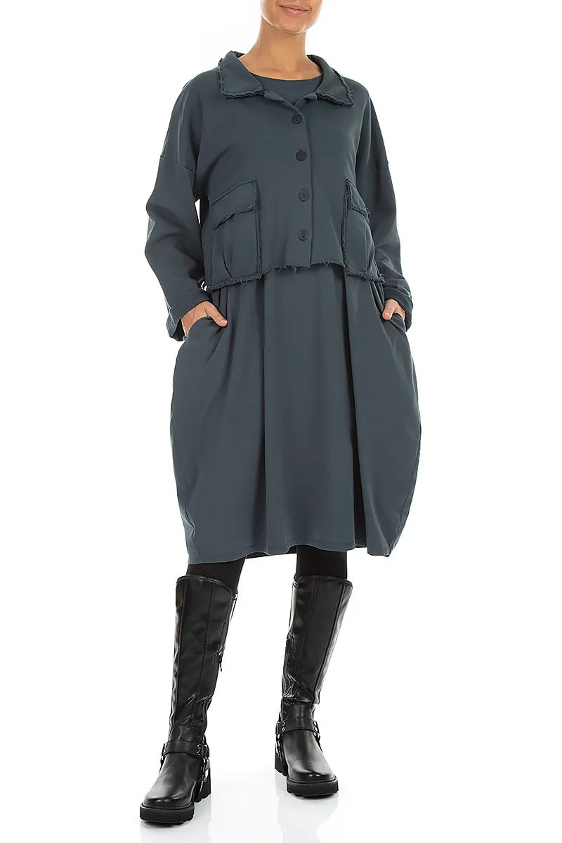 Boxy Slate French Terry Cotton Jacket 5