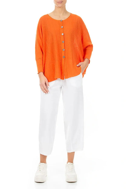 Boxy Spiced Orange Linen Cardigan