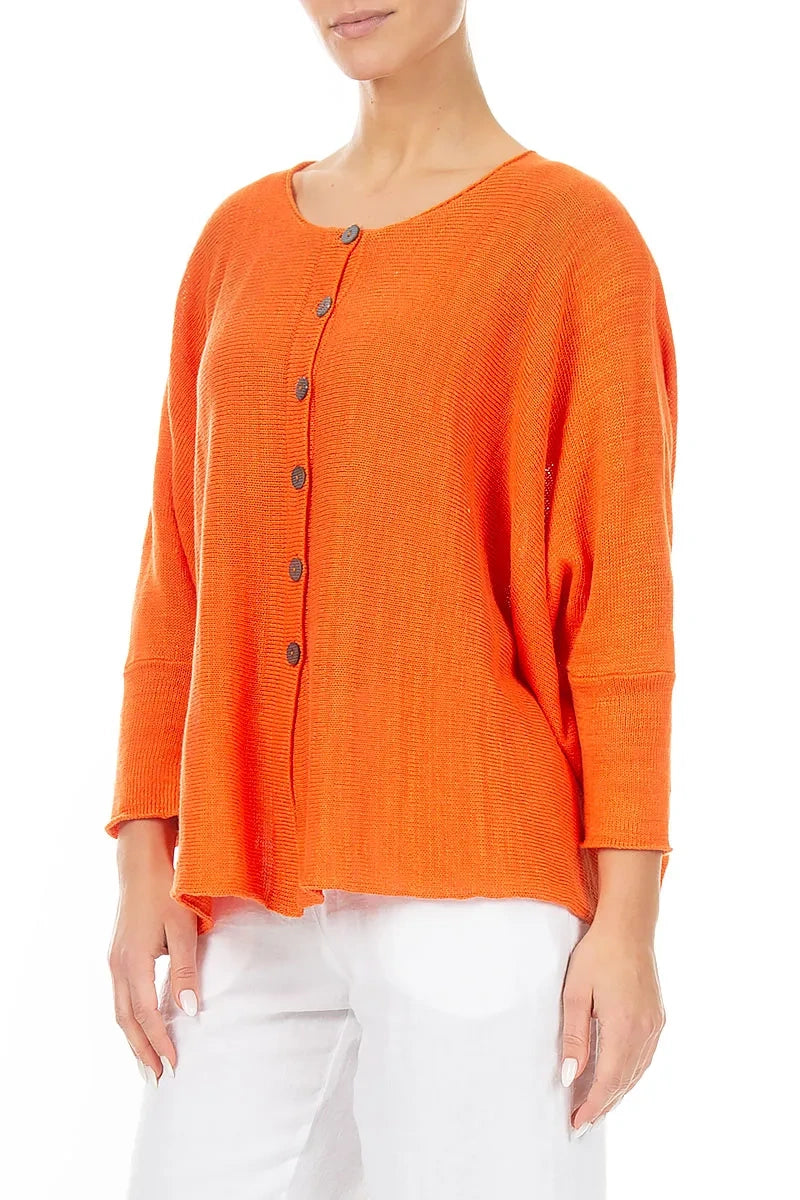 Boxy Spiced Orange Linen Cardigan