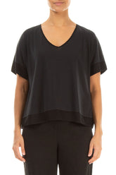 Boxy V-Neck Black Silk Cotton Blouse 1