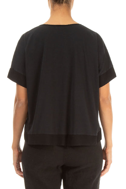 Boxy V-Neck Black Silk Cotton Blouse 2