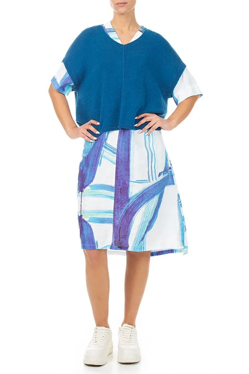 Boxy V-Neck Cobalt Blue Linen Vest 4