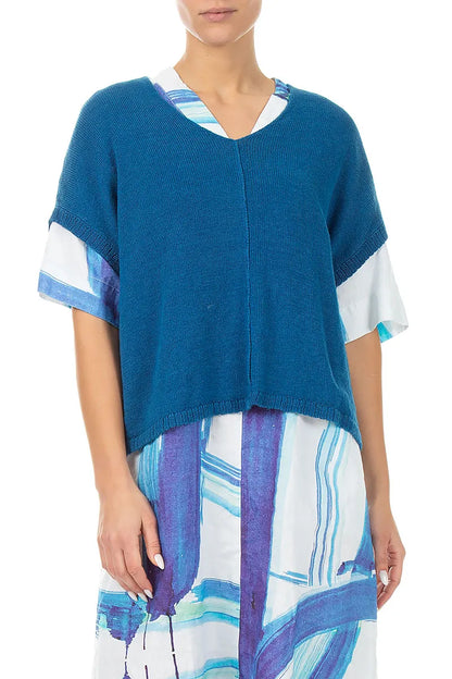 Boxy V-Neck Cobalt Blue Linen Vest 3