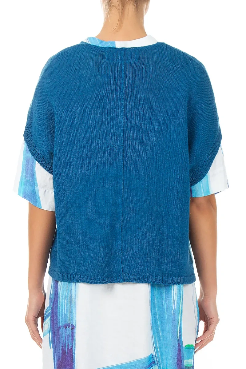 Boxy V-Neck Cobalt Blue Linen Vest 2