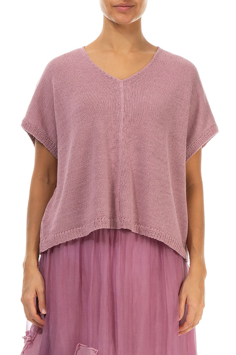Boxy V-Neck Mauve Pink Linen Vest 1