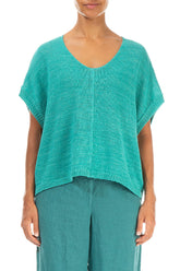 Boxy V-Neck Ocean Linen Vest 1