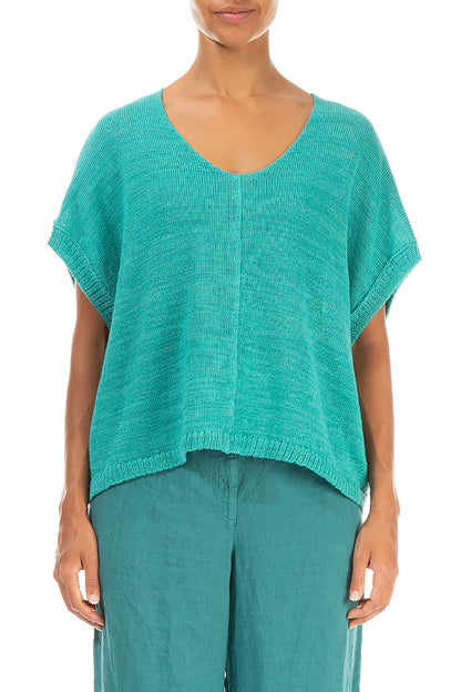 Boxy V-Neck Ocean Linen Vest 1