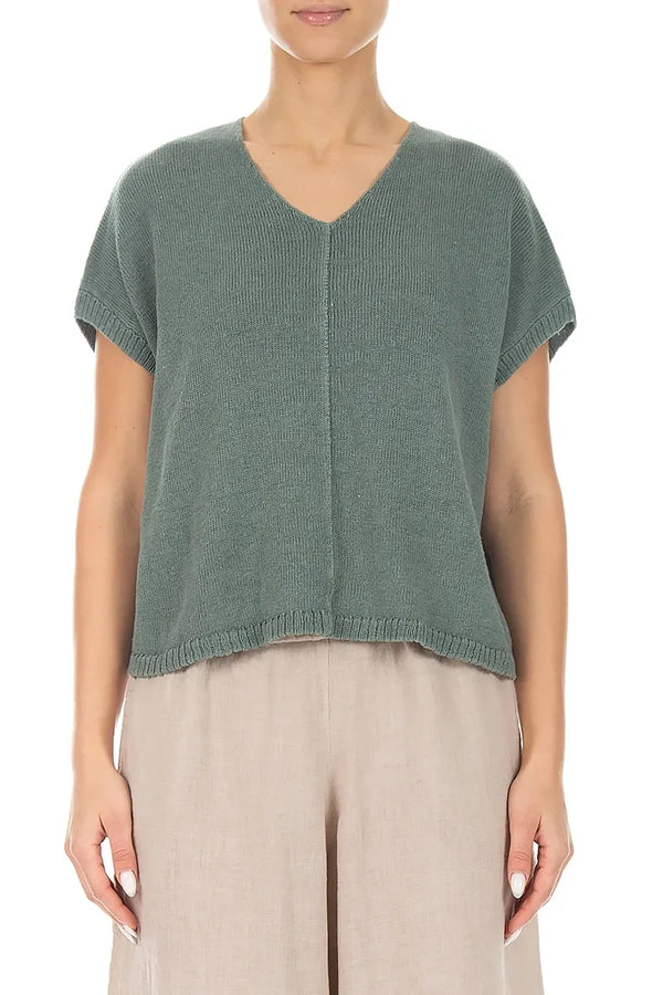 Boxy V-Neck Sage Linen Vest 1