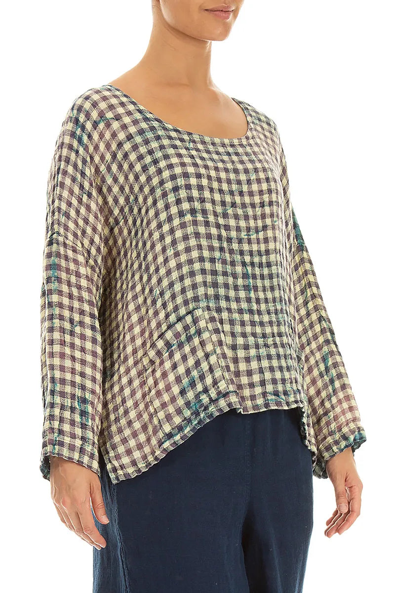 Boxy Watercolour Check Linen Blouse 3
