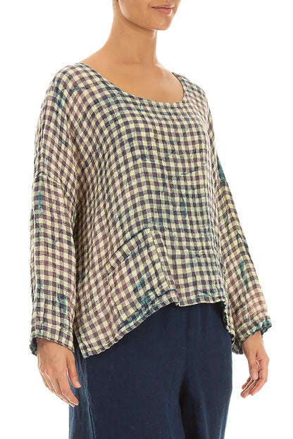 Boxy Watercolour Check Linen Blouse 3