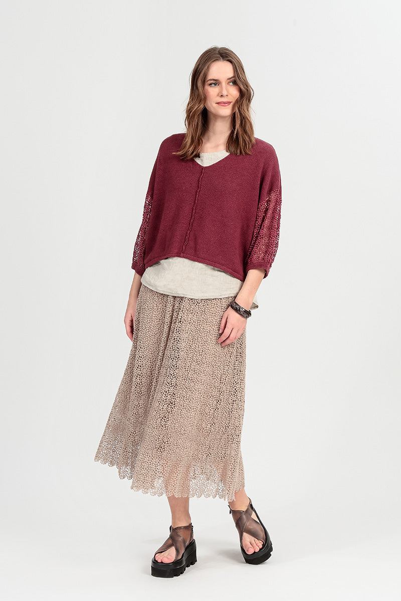 Broderie Sleeve Antique Ruby Linen Jumper 1