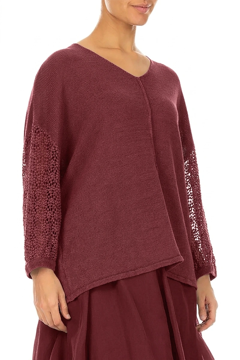 Broderie Sleeve Antique Ruby Linen Jumper 4