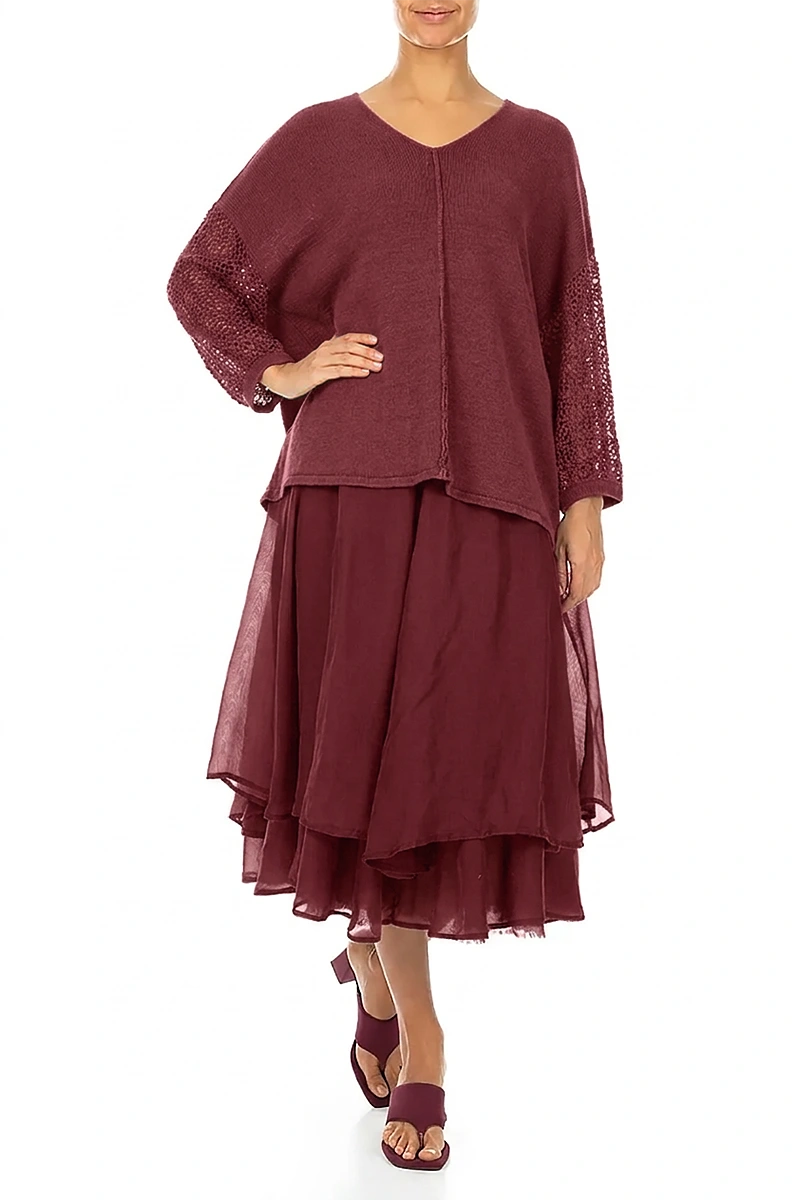 Broderie Sleeve Antique Ruby Linen Jumper 5