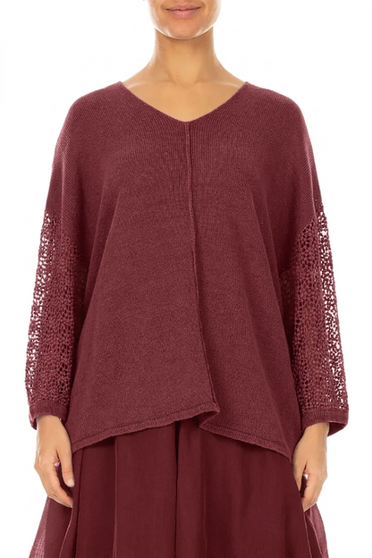 Broderie Sleeve Antique Ruby Linen Jumper 2