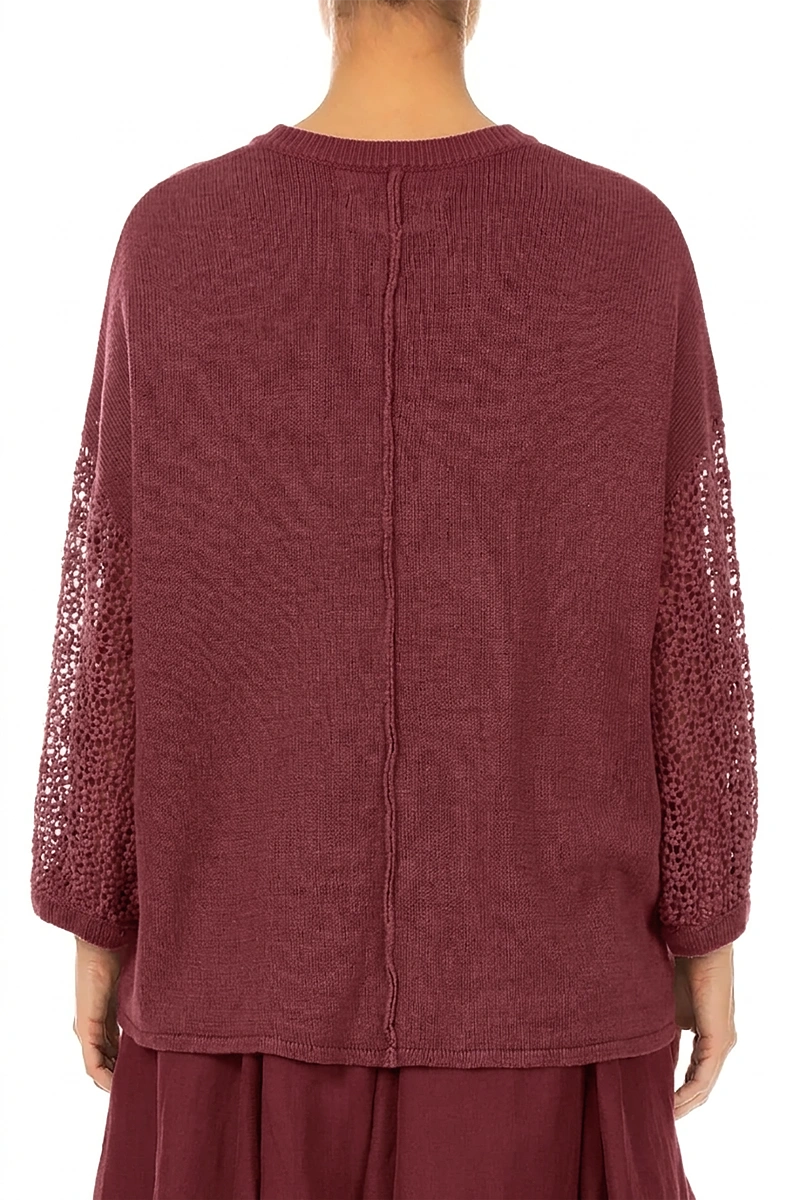 Broderie Sleeve Antique Ruby Linen Jumper 3