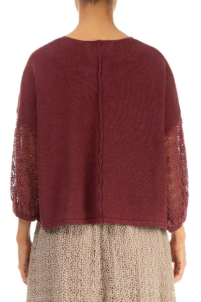 Broderie Sleeve Side Antique Ruby Linen Jumper 2