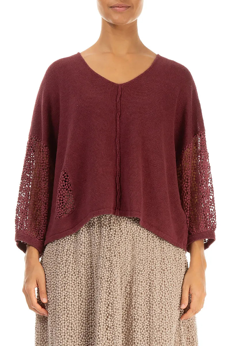 Broderie Sleeve Side Antique Ruby Linen Jumper 1