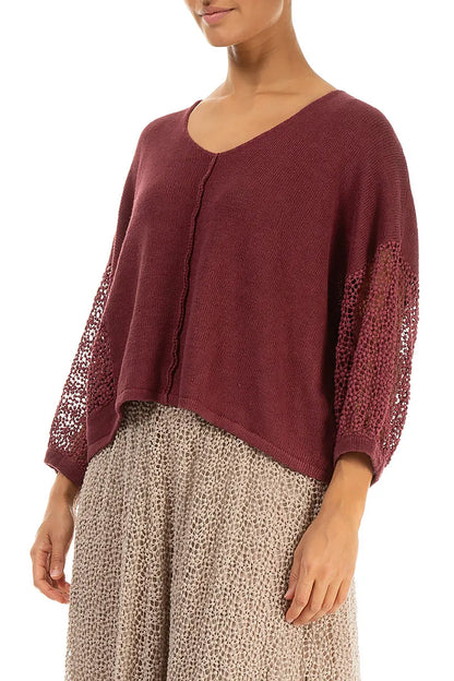 Broderie Sleeve Side Antique Ruby Linen Jumper 3