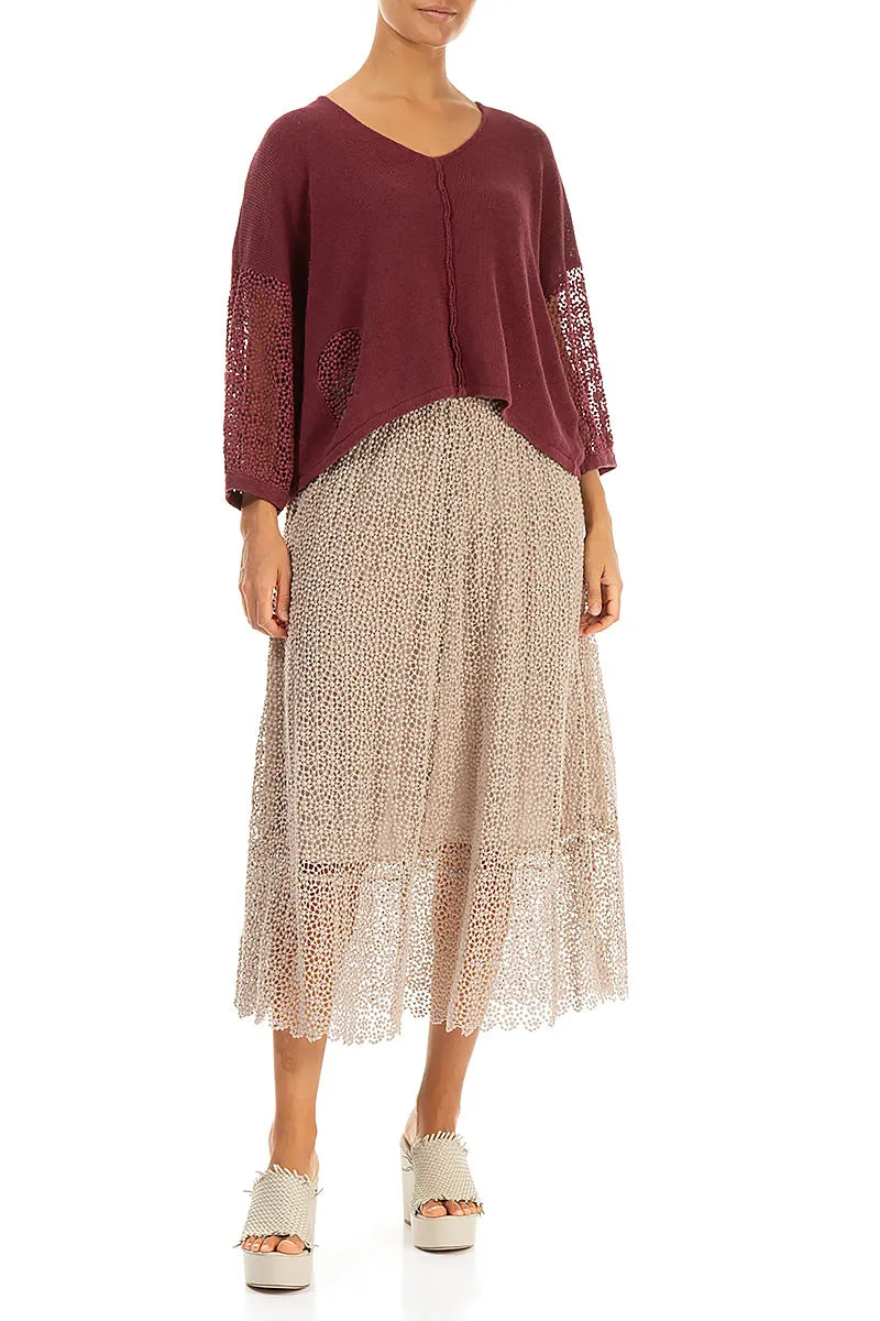 Broderie Sleeve Side Antique Ruby Linen Jumper 4