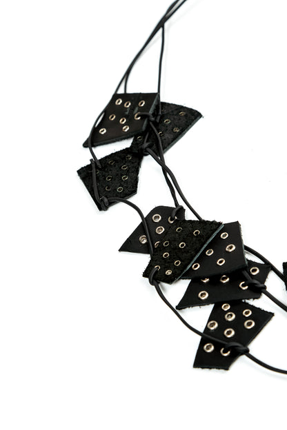 Bronze Halo Black Leather Necklace