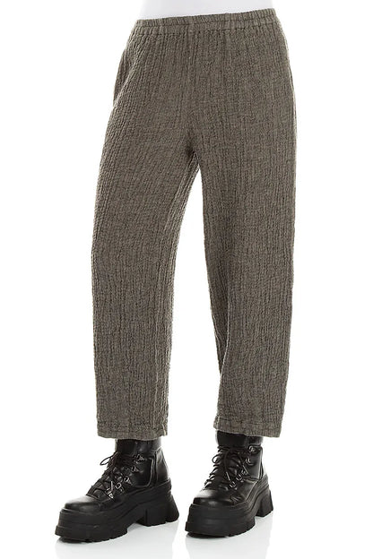 Bubble Olive Grey Textured Linen Trousers