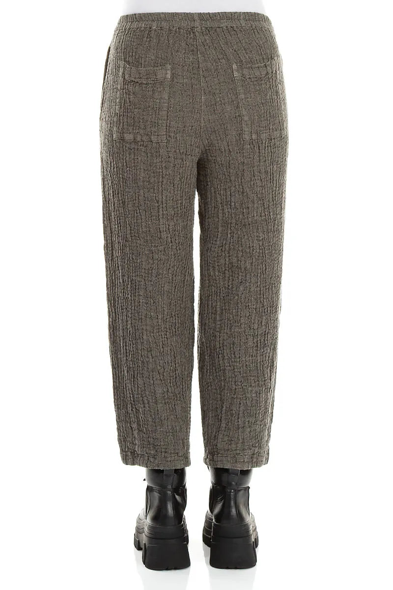 Bubble Olive Grey Textured Linen Trousers 2