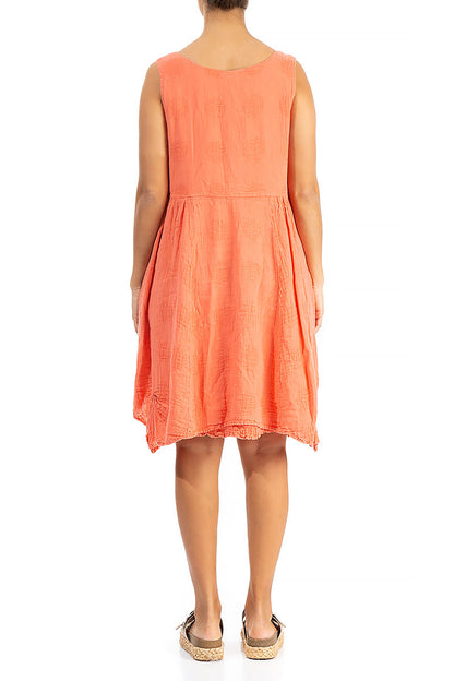 Bubble Pattern Coral Linen Midi Dress 2