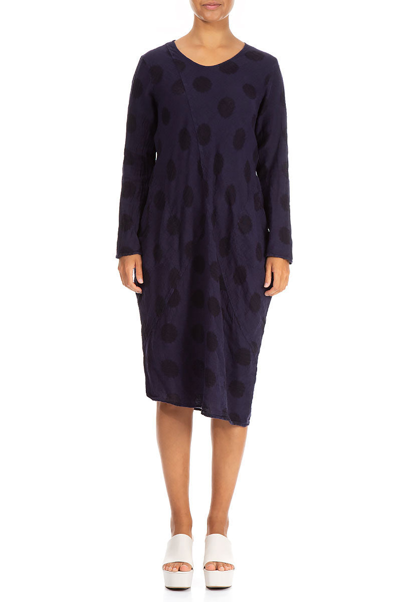 Bubble Pattern Dark Purple Linen Midi Dress
