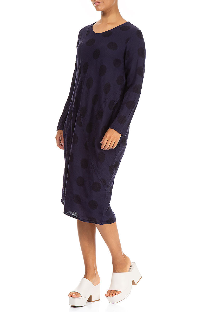 Bubble Pattern Dark Purple Linen Midi Dress