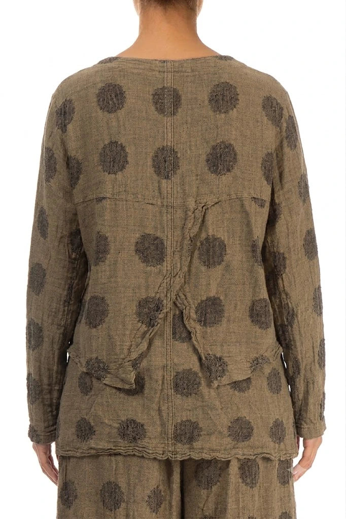 Bubble Patterned Boxy Sand Taupe Linen Jacket