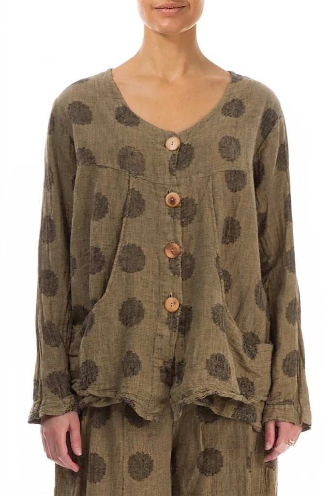Bubble Patterned Boxy Sand Taupe Linen Jacket 1