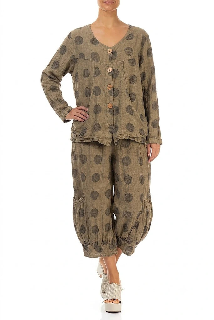Bubble Patterned Boxy Sand Taupe Linen Jacket