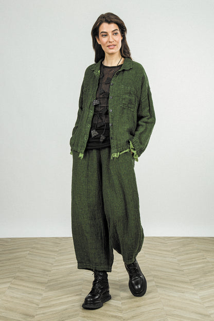 Bubble Shamrock Green Mélange Linen Trousers