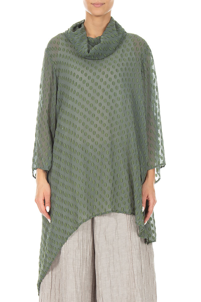 Bubbly Pattern Asymmetric Sage Silk Tunic 1