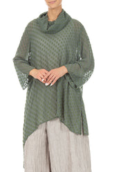 Bubbly Pattern Asymmetric Sage Silk Tunic 3
