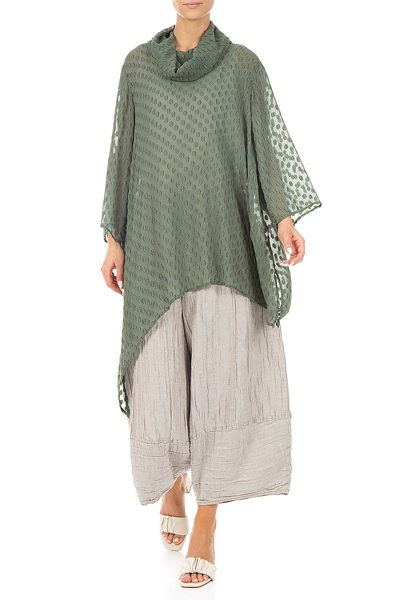 Bubbly Pattern Asymmetric Sage Silk Tunic 4
