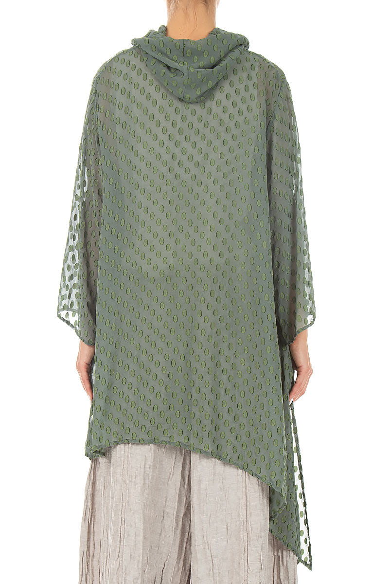 Bubbly Pattern Asymmetric Sage Silk Tunic 2