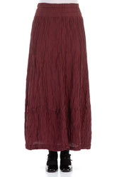 Burgundy Crinkled Silk Linen Maxi Skirt 1