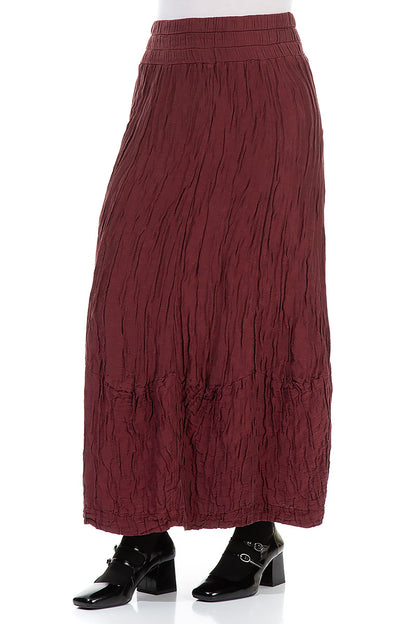 Burgundy Crinkled Silk Linen Maxi Skirt 3