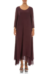 Burgundy Layered Silk Maxi Dress 1
