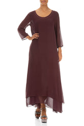 Burgundy Layered Silk Maxi Dress 4