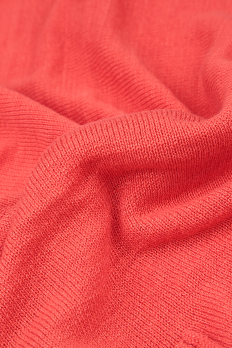 Button Band Boxy Coral Linen Cardigan 5